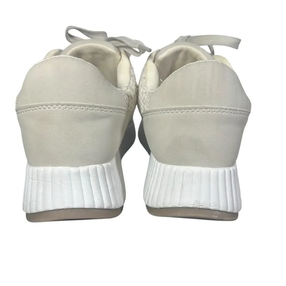 Dolce Vita Women’s Beige Woven Platform Sneakers 8.5 Casual Lace-Up Shoes